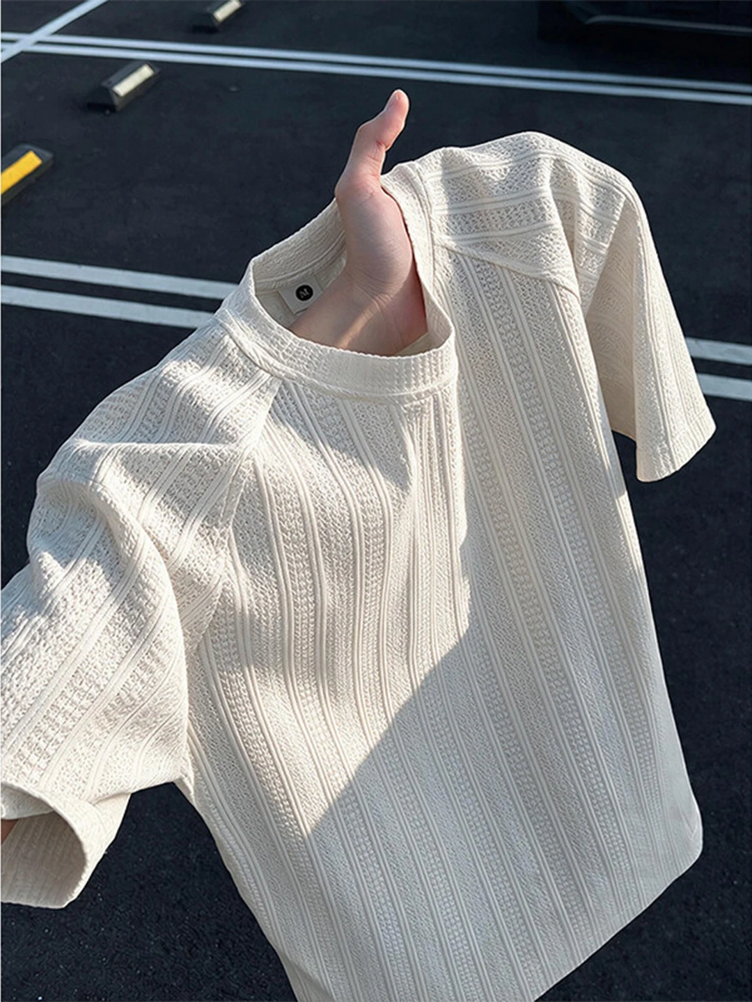 Textured Wheat Spike Short Sleeve round Neck T-Shirt Men's Summer Thin Embroidery Loose Breathable Casual Half Sleeve Top