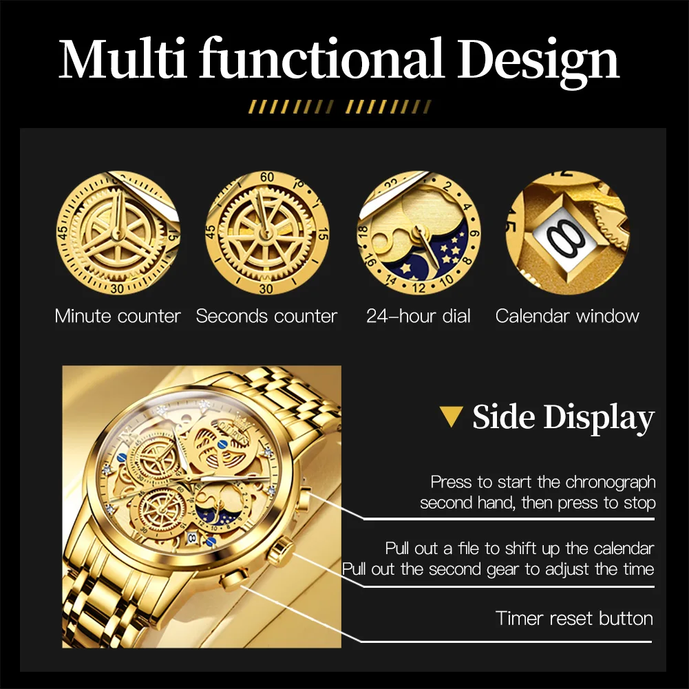 OLEVS 9947 Mens Watch Original Top Brand Luxury Waterproof Quartz Watches For Man Skeleton Multifunctional Chronograph Watch - Image 5
