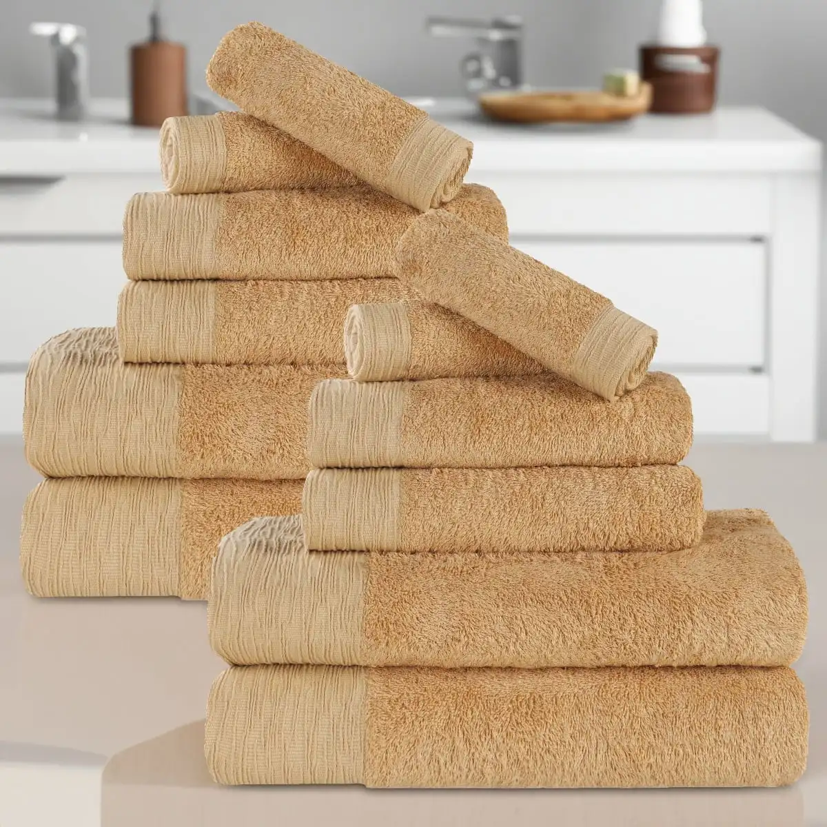 

Rayon from Bamboo Soft Modern 12-Piece Towel Set, Gold