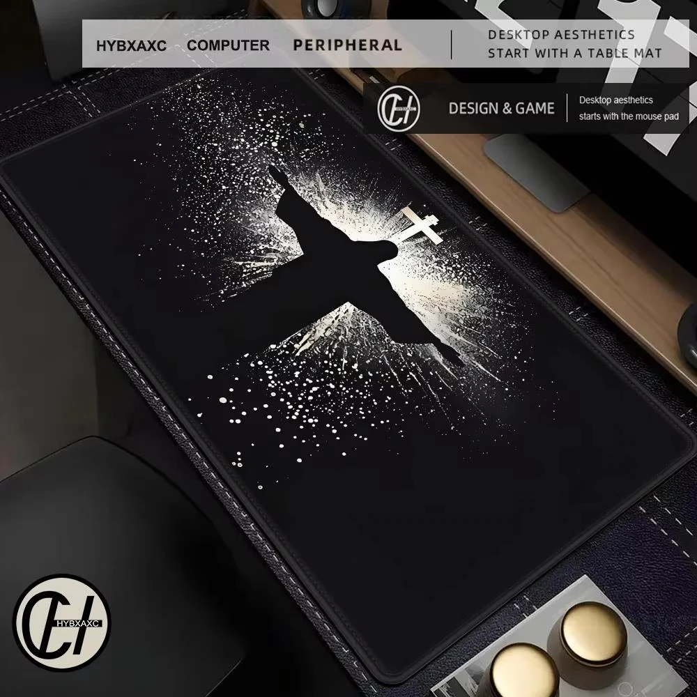 

XXL игровой коврик для мыши с Иисусом и крестом, большой нескользящий резиновый коврик для стола, офисный подарок, религиозный художественный дизайн, коврик для клавиатуры