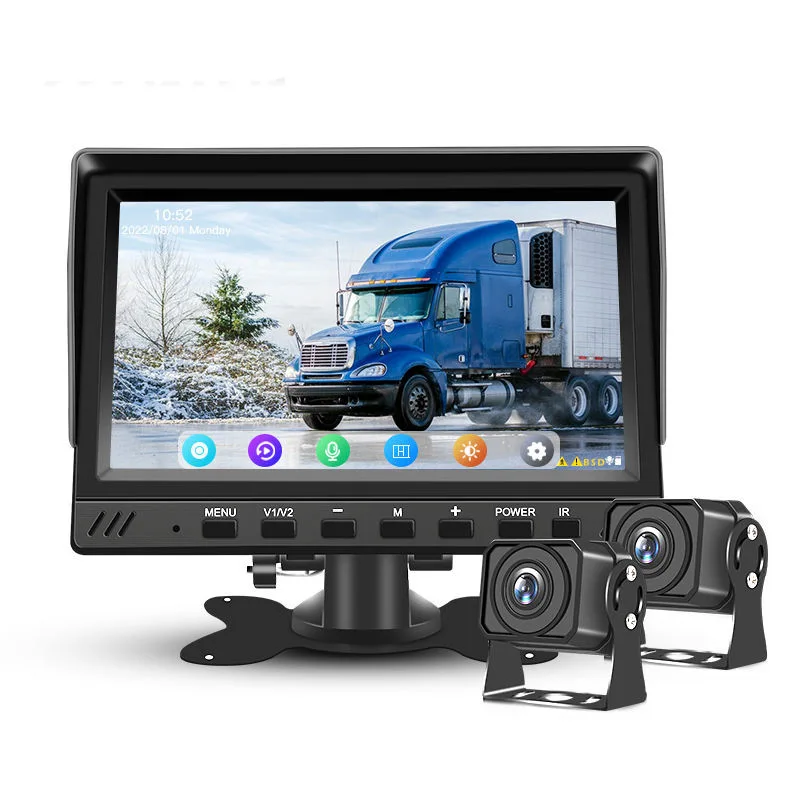 7 Inch Front Rear View AHD Display Monitor Backup Camera System BSD Touch Split Screen 2 Video Input Waterproof for