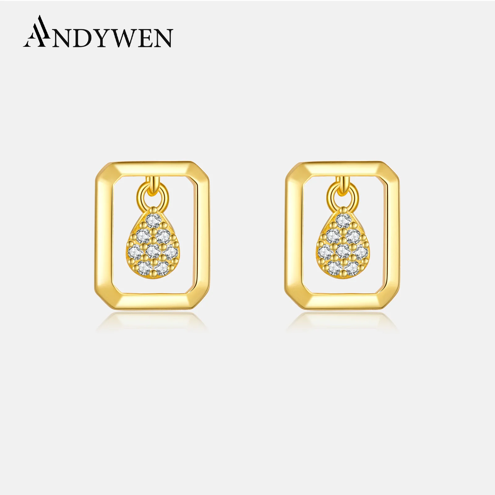 ANDYWEN 925 Sterling Silver Irregular Zircon Earrings Women 2024 Advanced Fashion Fine Anniversary Wedding Mother's Day Gift