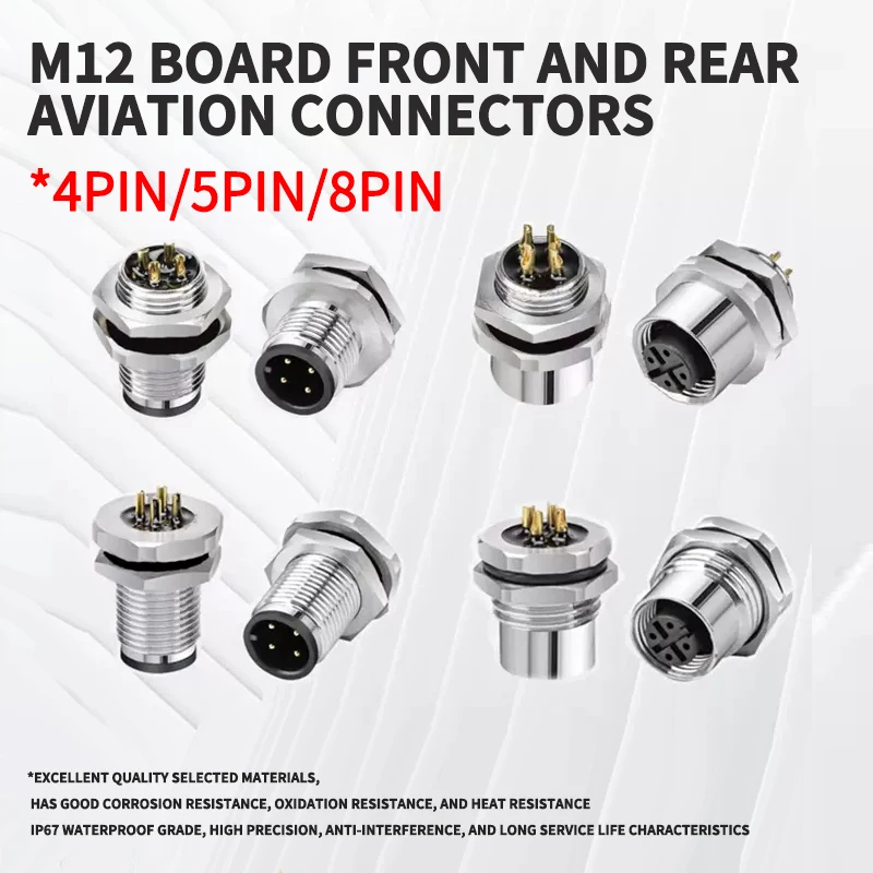 M12 male and female socket  4 5  8  pins weld IP67/68 Install front/rear panel waterproof circular connectors