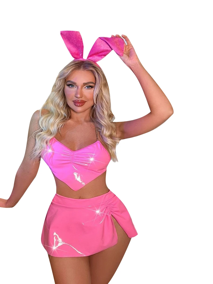 Frauen Halloween Cosplay Kostüm Hase Mädchen Dessous Party Cosplay Tanktops Röcke Riemen Hase Ohr Stirnband Phantasie Set