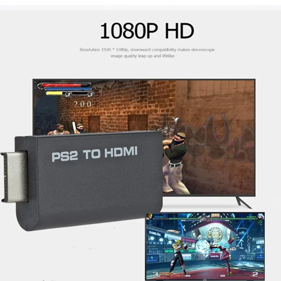 PS2 to HDMI-compatibale 480i/480p/576i Audio Video Converter With 3.5Mm Audio Output Supports All PS2 to HD Display Modes