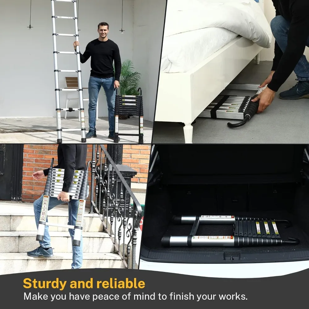 سلم تصغير من الألومنيوم بطول 10.5 قدم - أقدام غير قابلة للانزلاق، خطاف ثابت، سلم تمديد محمول للاستخدام المنزلي #6