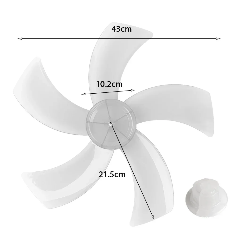 Lâmina de ventilador de plástico doméstico, cinco folhas com tampa de porca para ventilador de pedestal, acessórios gerais/18 tamanhos, 1 peça