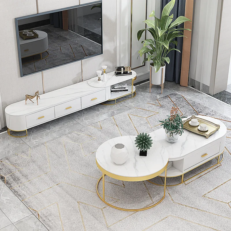 simple living room rock slab TV cabinet, multi-functional apartment audio-visual cabinet coffee table