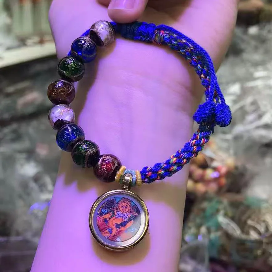 2026 Incense Ash Glaze Bracelet with Yellow God of Wealth Thangka Charm Handwoven Spiritual Jewelry Gifts