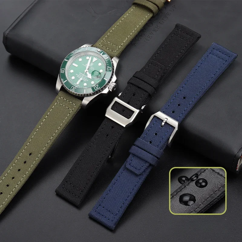 

Waterproof Sports Watchbands for IWC Woven Nylon Genuine Leather Underskin Pilot Blue Portofino Fold Buckle Men 20 21 22mm Wrist