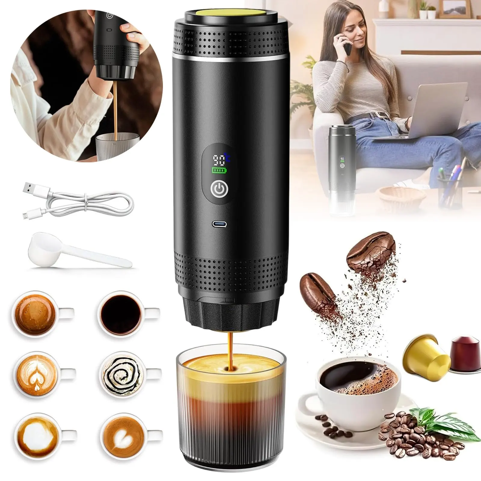 Tragbares Espresso-Maschinen-Set, eine kleine Kaffeemaschine für den Außeneinsatz, ein 3-in-1-Reise-Essential, ideal für Reisen mit Wohnwagen, Wandern und Büroarbeiten.