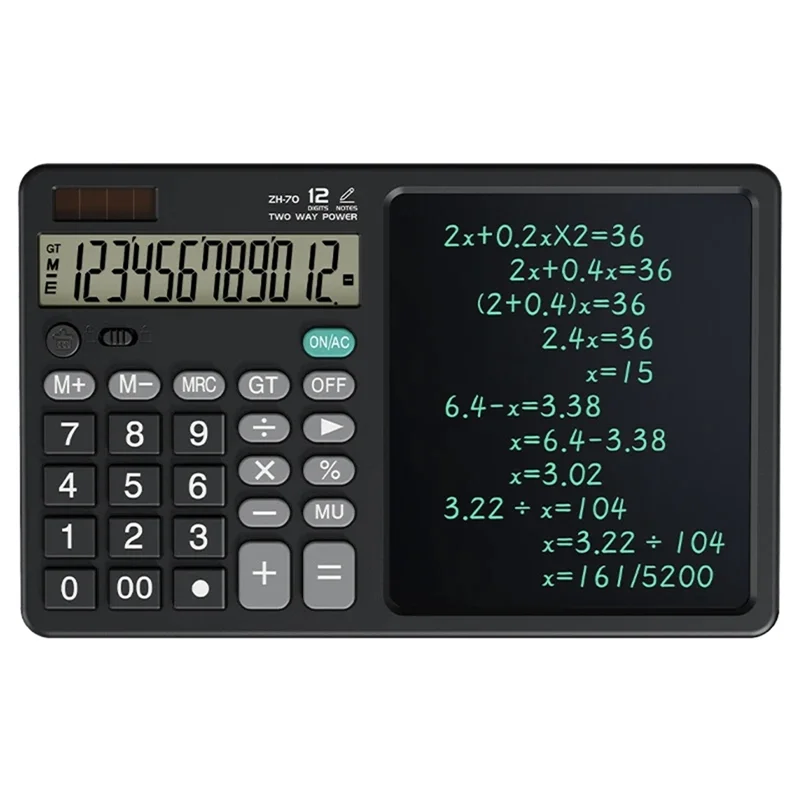 

TA-12 Digit Desktop Scientific Calculator With Stylus Writing Tablet Erasable Memo Pad Doodle Drawing Folding Black