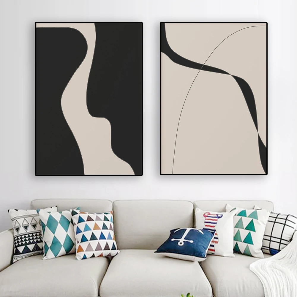 Abstract Gallery Decor Line Prints Poster Modern Simple Neutral Art Large Black Beige Colors Art Canvas Painting Home Room Decor