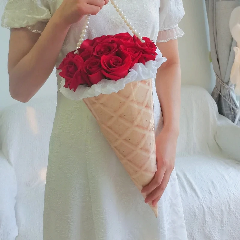 Flower Bouquet Wrapping Paper, Thickened Cardboard, Ice Cream Cone Handmade Craft Gift Packaging Materials, 10Pcs