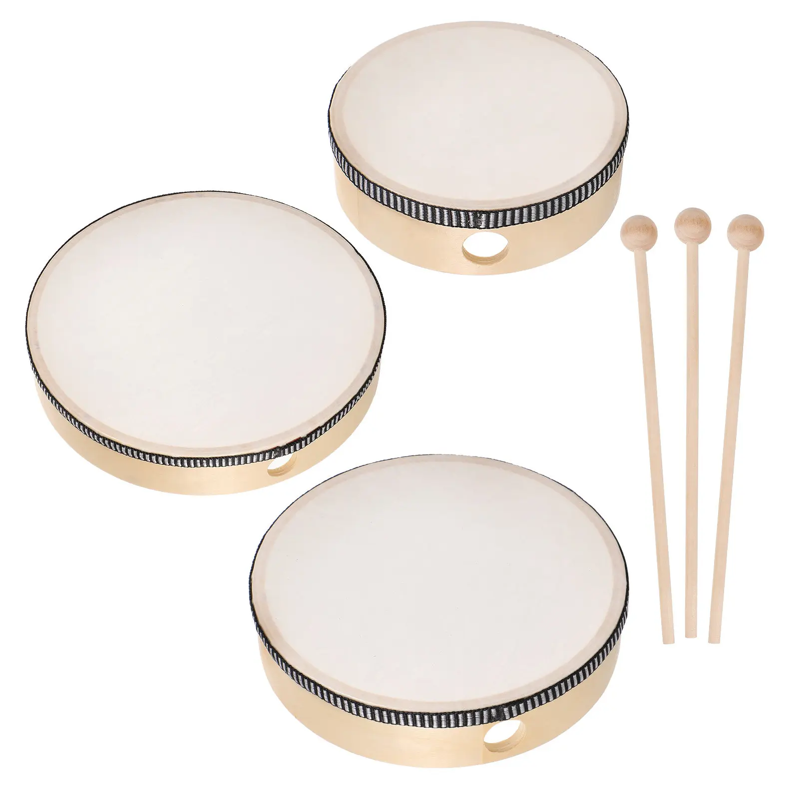 6Pcs Toddler Hand Drum Set 6 8 10 Inch Wood Frame Percussion Instruments Early Childhood Music Education Coordination Skill