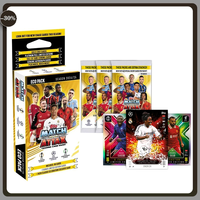 Topps 2024-25 EPL Match Attax Eco Pack, incluye tarjeta de coleccionistas de edición limitada adicional, caja de regalo de tarjeta comercial de fútbol verde