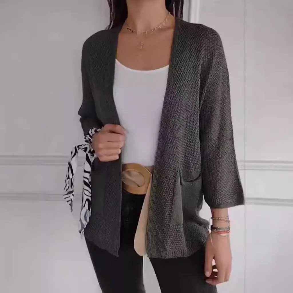 

Women's Urban Casual Cardigan Jacket Waffle Nine-point Sleeve Independent Wish European American Style New