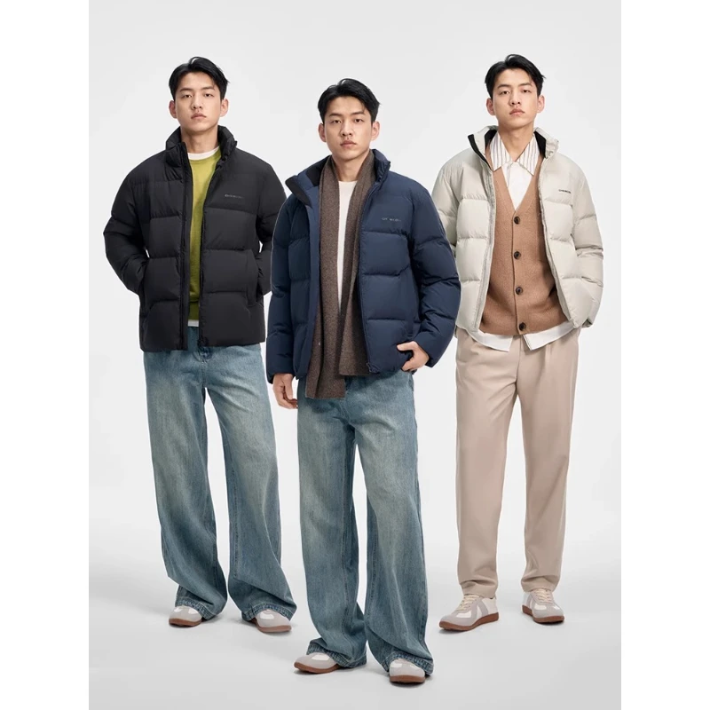 Chericom Short Down Jacket with Stand Collar Duck Down Fill Zip Front Elastic Windproof Cuffs Thermal Insulation Coat Y309670Y