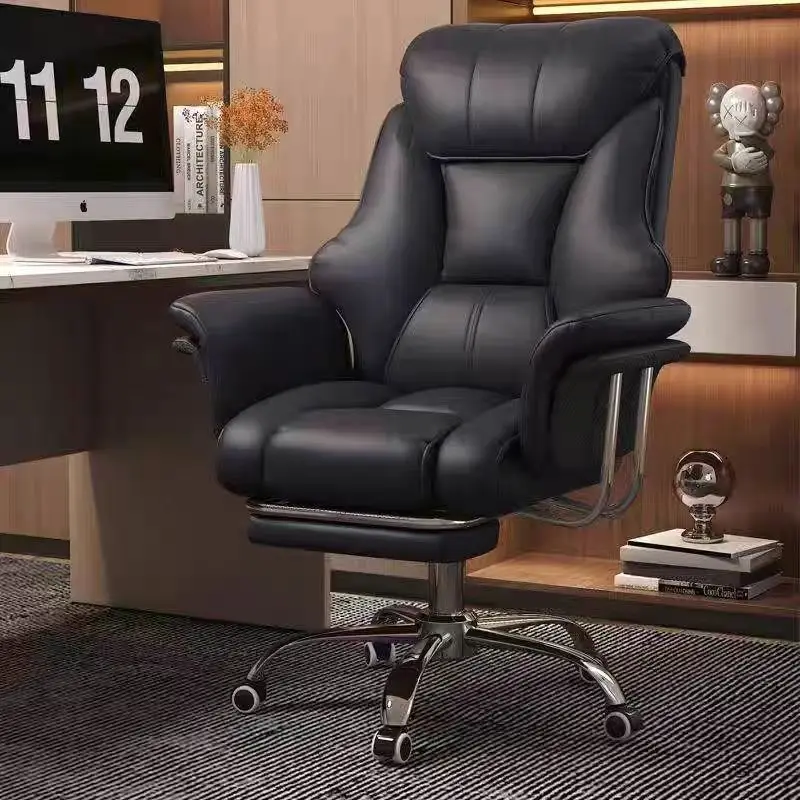 Modern Luxury Leather Metal Reclining Computer Chair Adjustable Comfortable Home Office Study Bedroom Decor Novelty New Indoor