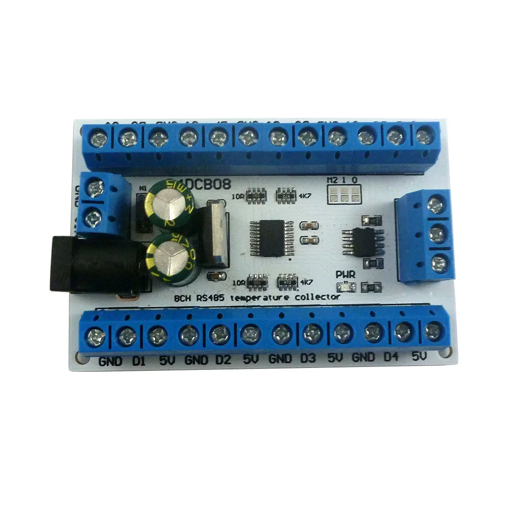 

8CH DC12V RS485 DS18B20 Temperature Sensor Board Temperature Acquisition Collector MODBUS RTU Module