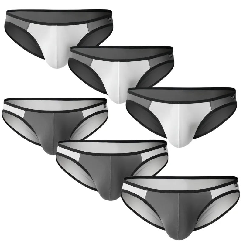

6 упаковок, мужские бикини из тонкого ледяного шелка, дышащие мужские трусы U-образной формы, выпуклое сексуальное мужское нижнее белье с низкой талией
