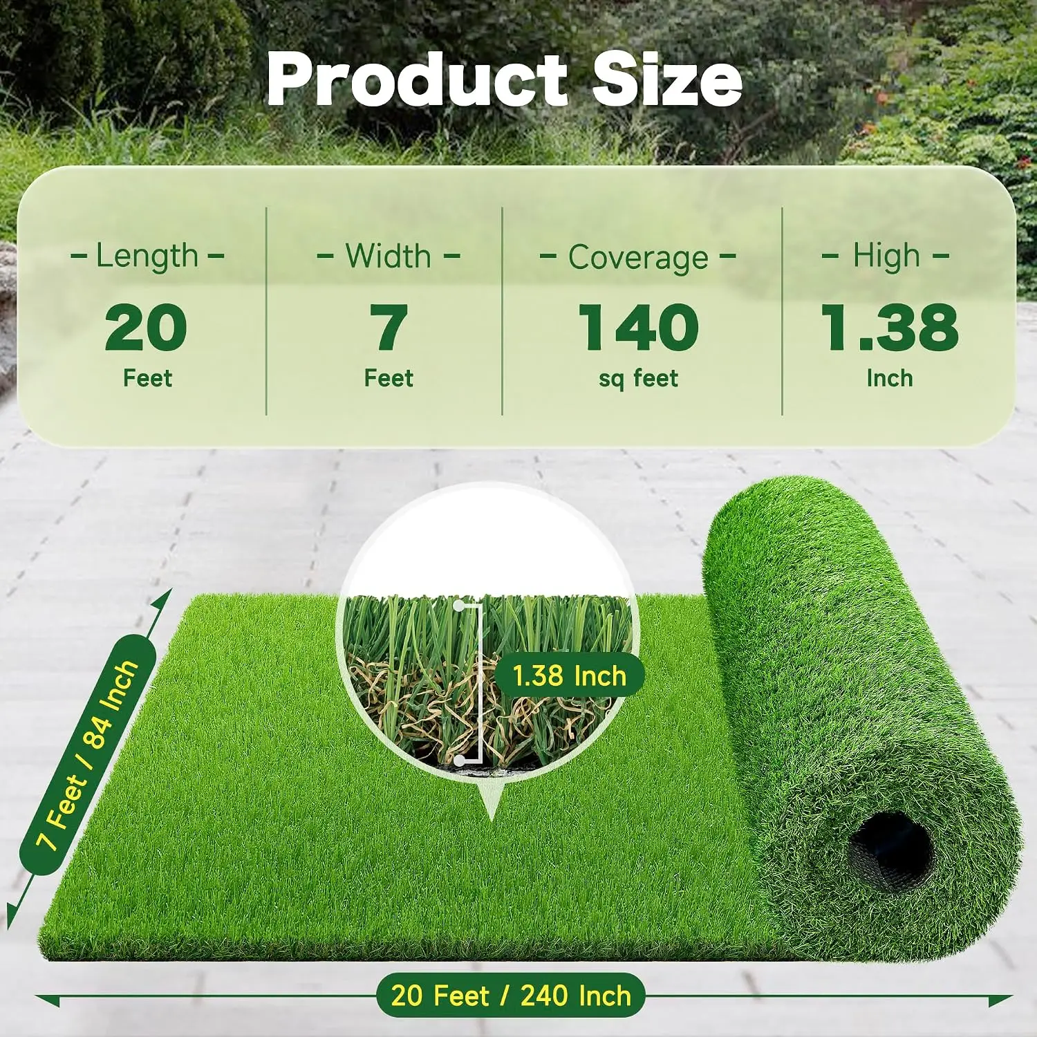 Large Realistic Fake Grass Rolls with Drainage Holes, Outdoor Indoor Landscape Lawn Carpet Rug for Patio, Balcony, Customized