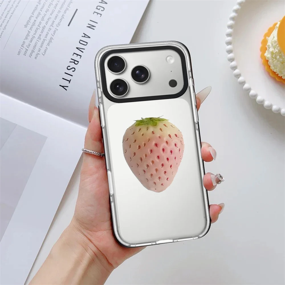 

Simple Cream Strawberry White Border Magnetic Phone Case Cover for IPhone 12 13 14 15 16 17 Pro Max Case for IPhone Air