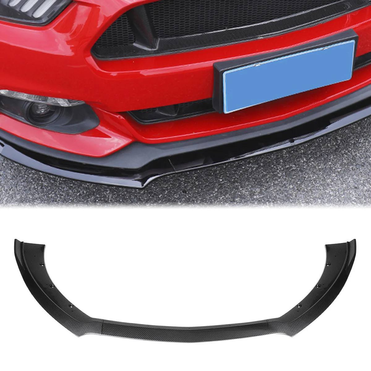 

For Ford For Mustang 2015 2016 2017 Black Carbon Fiber Look Front Bumper Splitter Lip Lower Spoiler Body Kit Car Accessories