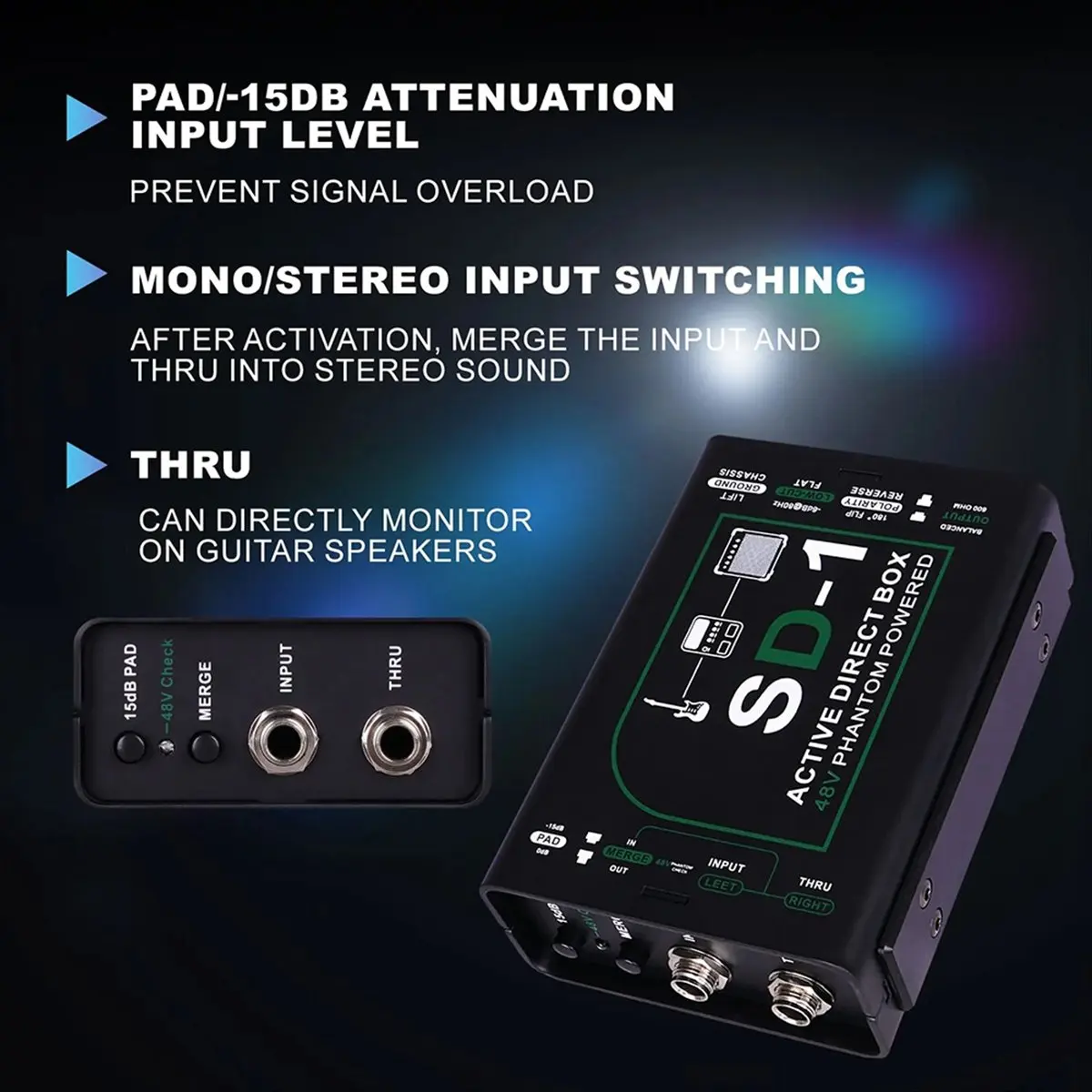 didyou Professional 48V SD-1 Box Professional Guitar Instrument Mono DI Box Active Series Effect Device Active Direct Box