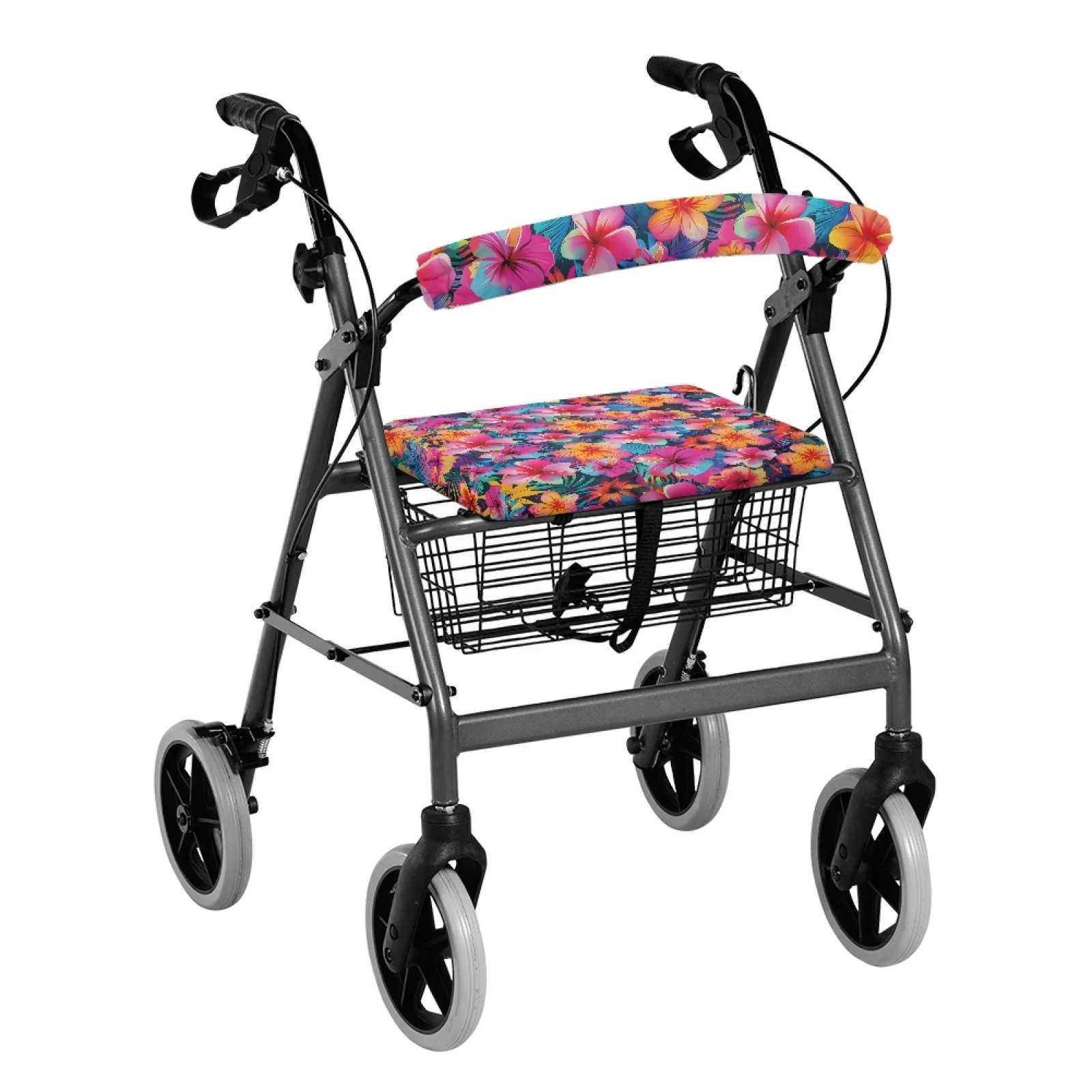 Coloranimal Hibiscus Flower 2PCS Rollator Seat Cover Non Slip Walker Seat Cushion Cover for Senior Ladies