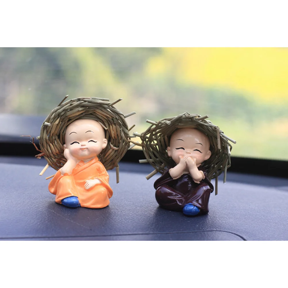

4Pcs Mini Straw Hat Monk Statue Premium Small Kung Fu Figure for Car Interior Dashboard Home Office Decorative Ornament Gift