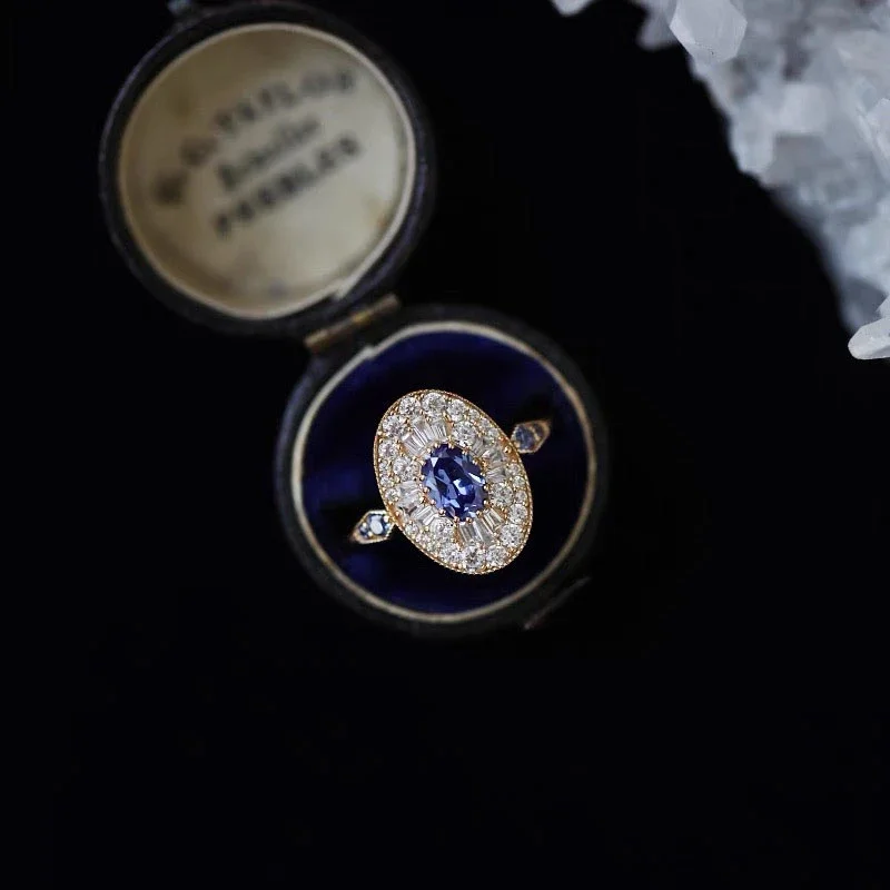 

Fashion New Blue Crystal Geometric Adjustable Ring for Women Brides Wedding Rings Personalized Jewelry Accessories, Gifts