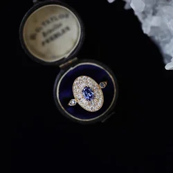 Fashion New Blue Crystal Geometric Adjustable Ring for Women Brides Wedding Rings Personalized Jewelry Accessories, Gifts
