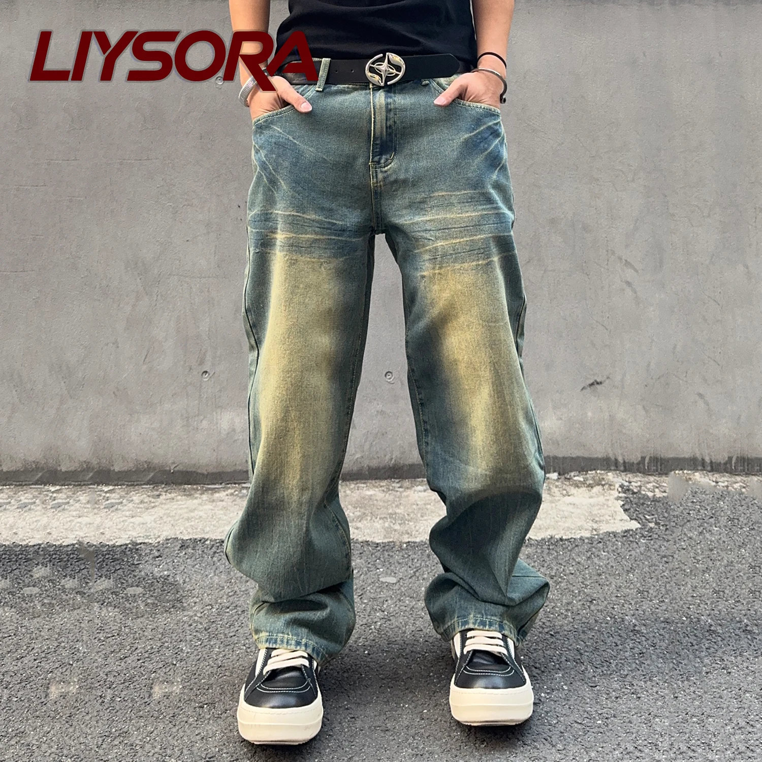 

Men's American Retro Blue Baggy Wide-Leg Jeans Korean Street Trend Super Cool Denim Pants Unisex Daily Casual Jeans Men Clothes