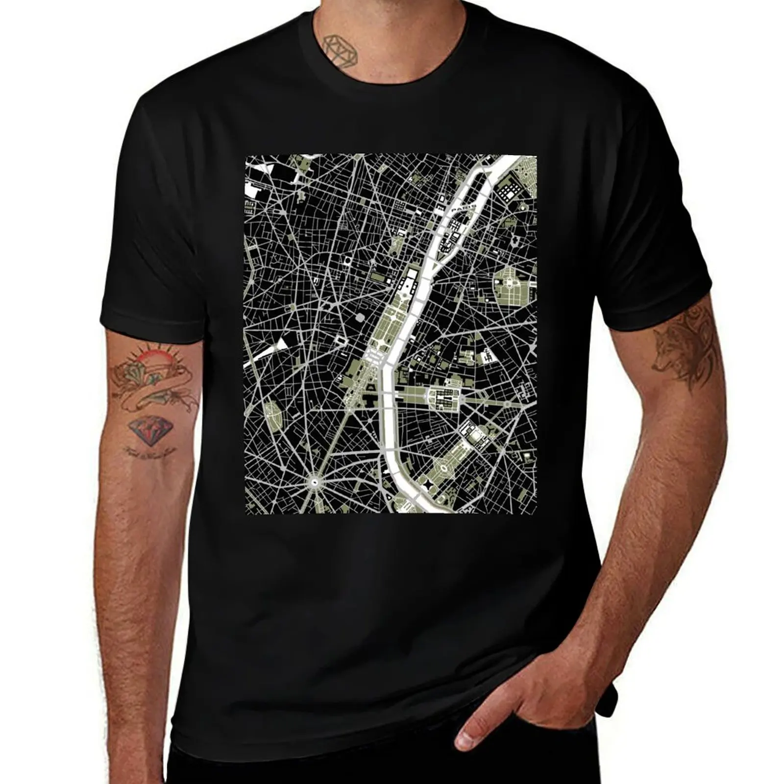 

Paris city map engraving T-Shirt t shirt for man anime tshirt t shirts for man slim fit T-shirt
