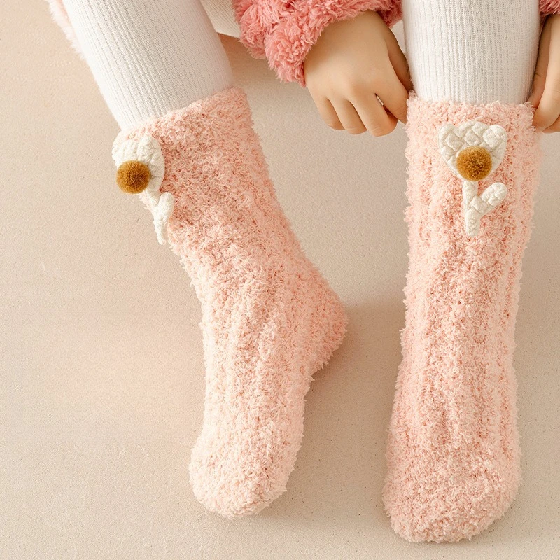 

Женские зимние теплые пушистые носки для дома, пола, сна, каваи, 3D медведь, милые животные, толстые флисовые нечеткие носки, японская мода, корейский стиль