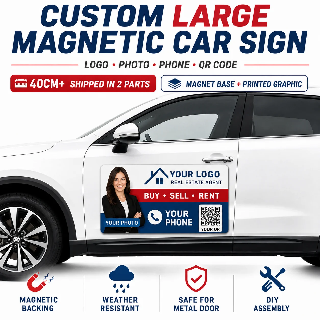 Custom Magnetic Car Door Sign Personalized Business Vehicle Magnet with Logo Phone Website QR Code Removable Advertising Sign