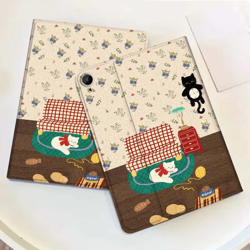 

Retro Cat Illustration Pattern Case For Samsung Galaxy Tab A7 A9 A11 S6 A11 A8 S11 Lite Plus 10.4 10.5 10.1 Inch Tablet