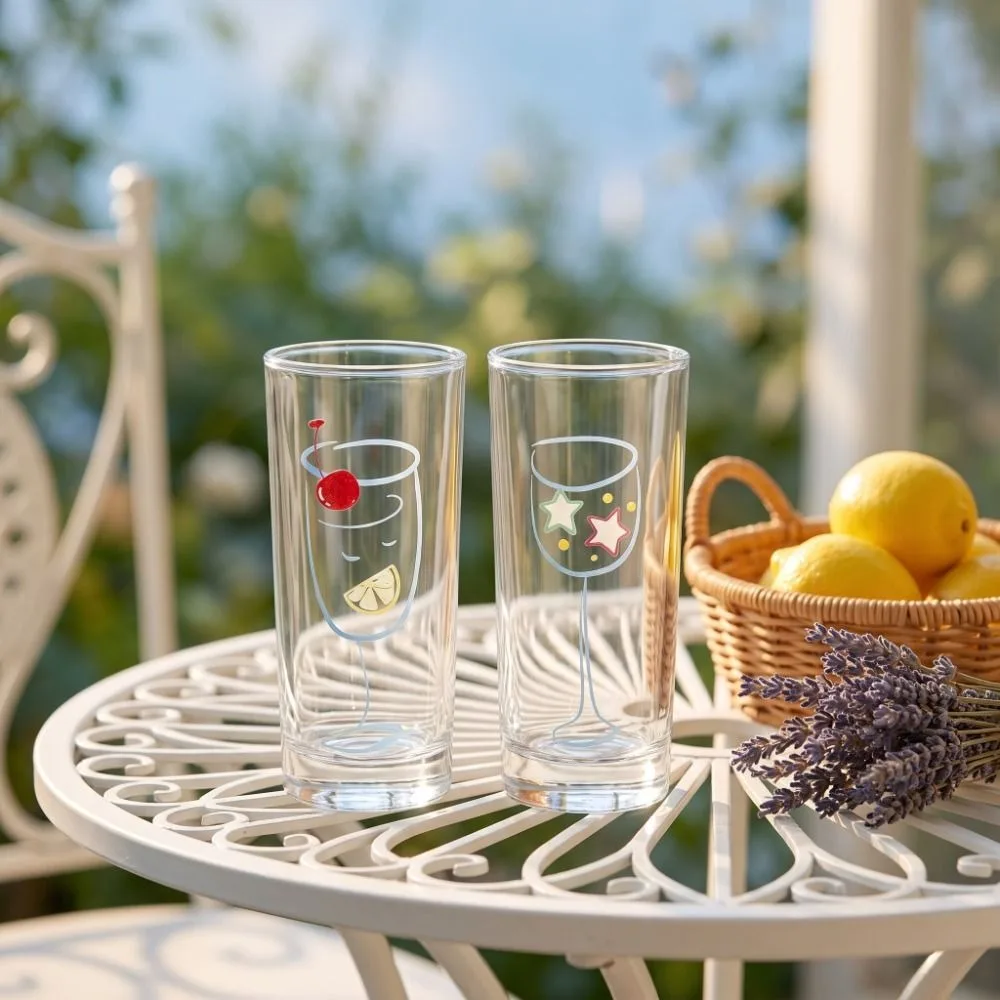 Cute Transparent Clear Glass Cup Printed Cherry Iced Coffee Mug 300ML Star Water Milk Mug Home