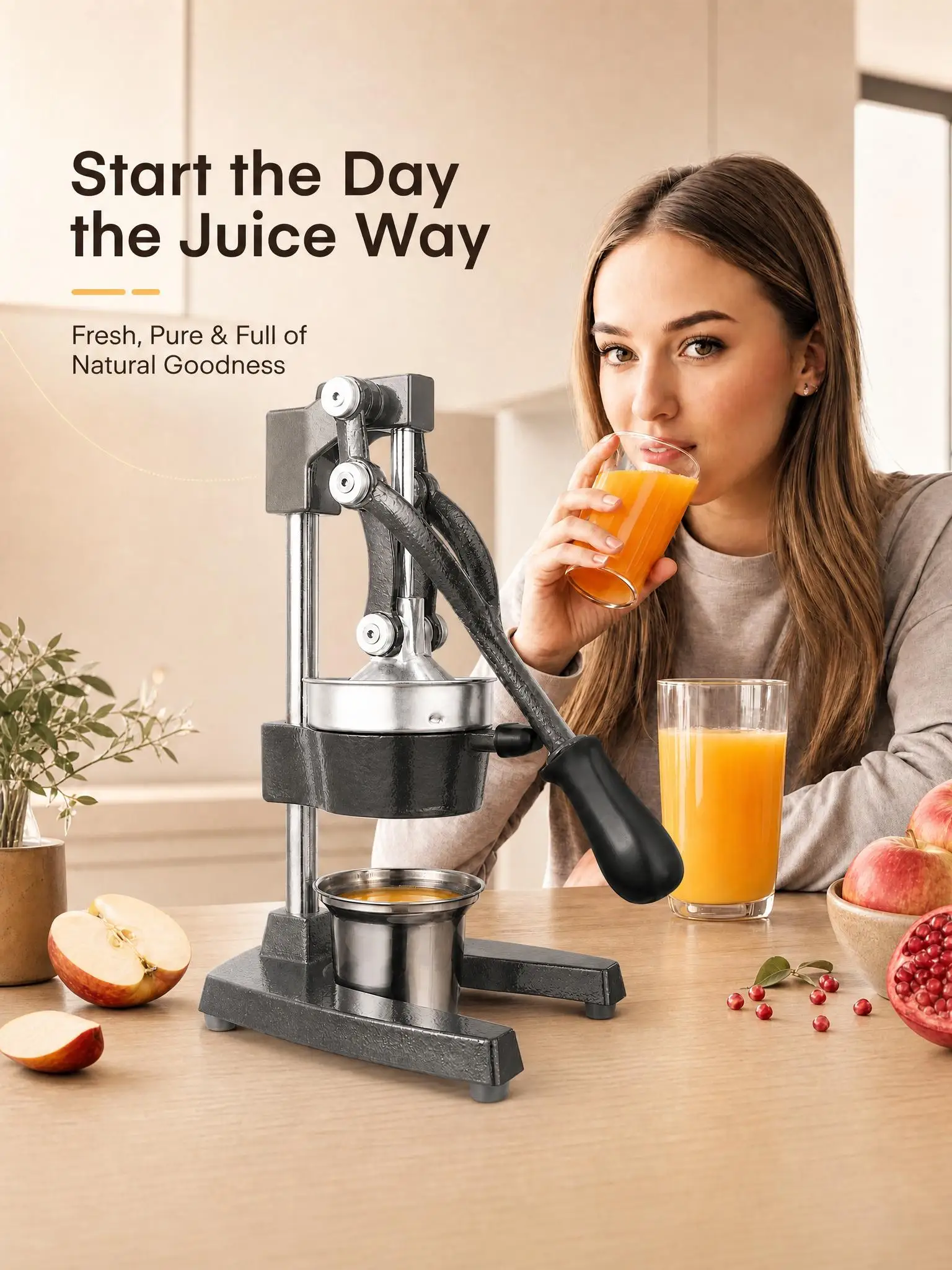 Heavy Duty Manual Cast Iron Juicer Citrus Squeezer Commercial Hand Press Orange Lemon Fruit Extractor with 400ml Stainless Steel Cup view 5