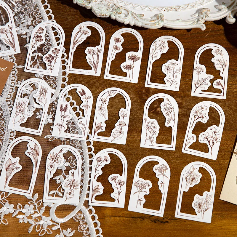 30Sheets Sticker Flower border curtains Collage art Hand account note decorative Frame Backing Scrapbooking Stickers 85*125MM