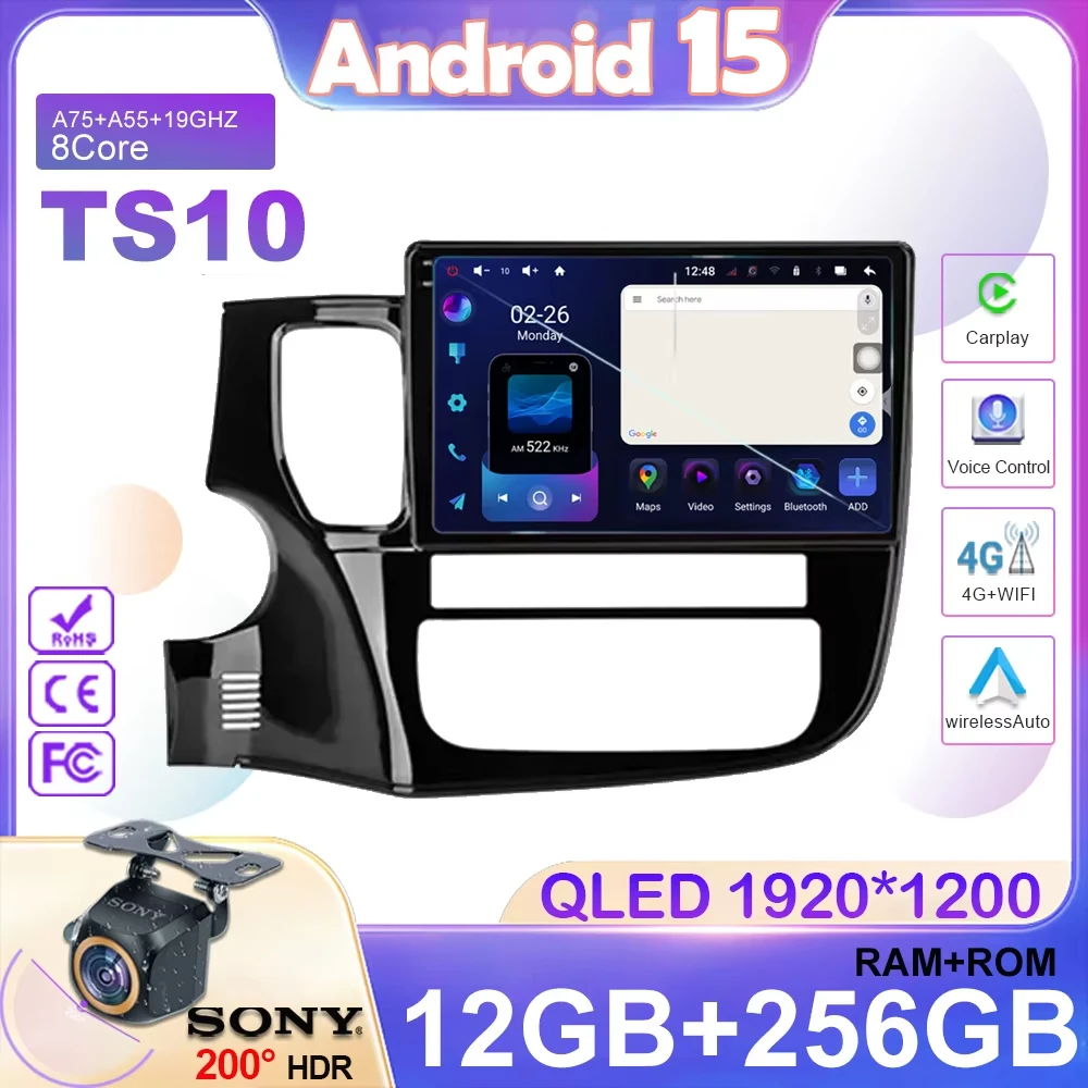 Navigation GPS Android 15 Auto For Mitsubishi Outlander 3 2012-2018 Carplay Car Video Player 2din DVD Multimedia Head Unit 2K BT