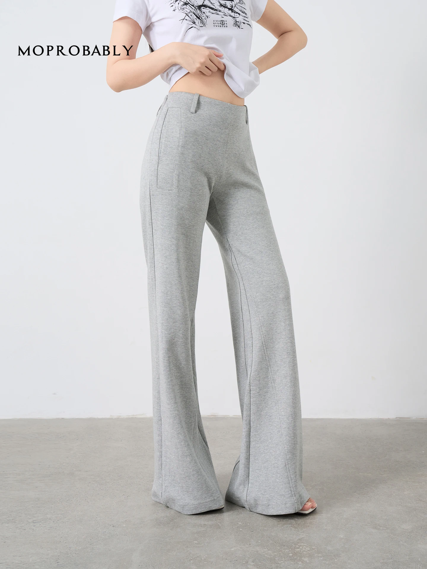

Advanced Faionable Bell Bot Pants Li Ynuo MPBY Long Casual Comfortable Versatile Cotton Blend Zipper l Waist