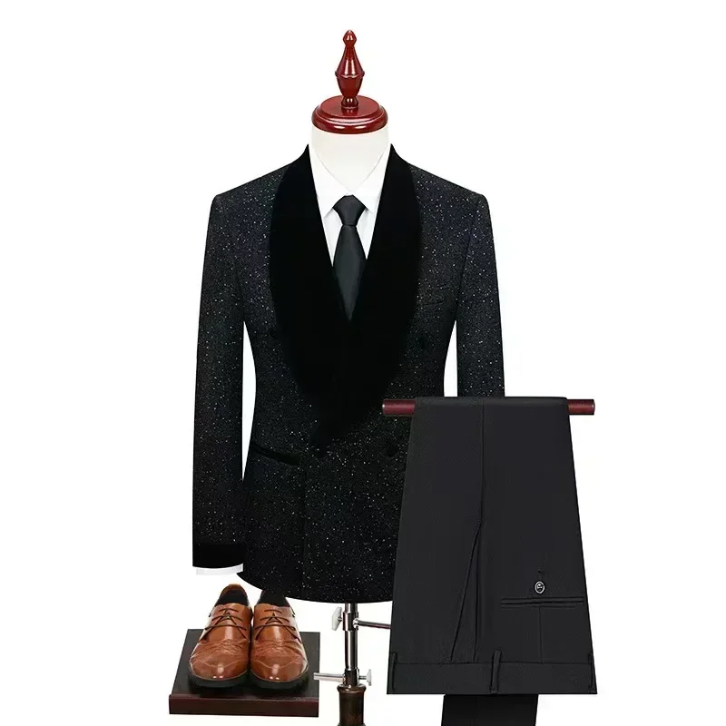 

Men's Stylish Shiny Yarn Blazer Suit Set Shawl Lapel Single Blazer Or 2Piece Blazer And Pants for Stage Costume Banquet Ceremony