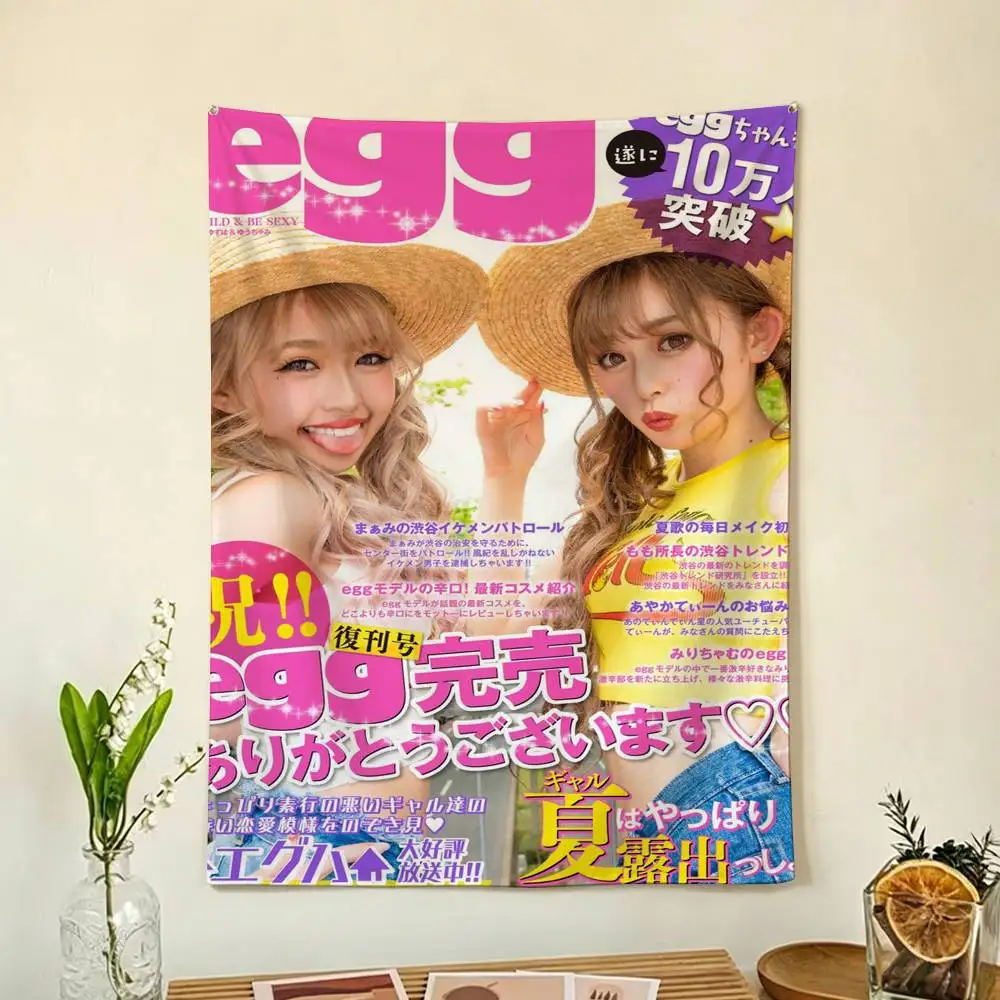 Artwork Gyaru Magazine Illustration Flag Digital Printing Banner for Garage Wall Out Door Decoration