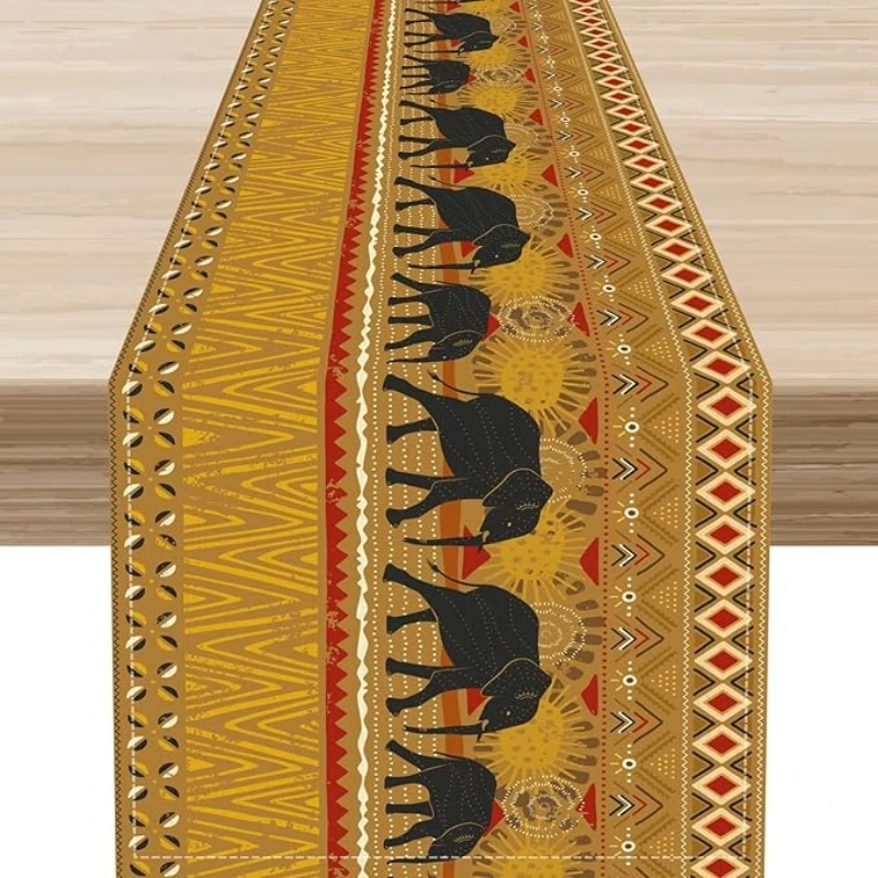 1 Piece African Tribal Design Table Runner with Rural Elephant Motif, Suitable for Farmhouse, Indoor, Kitchen, Celebrations, Table Decoration, Restaurant, and Banquet Decoration Supplies