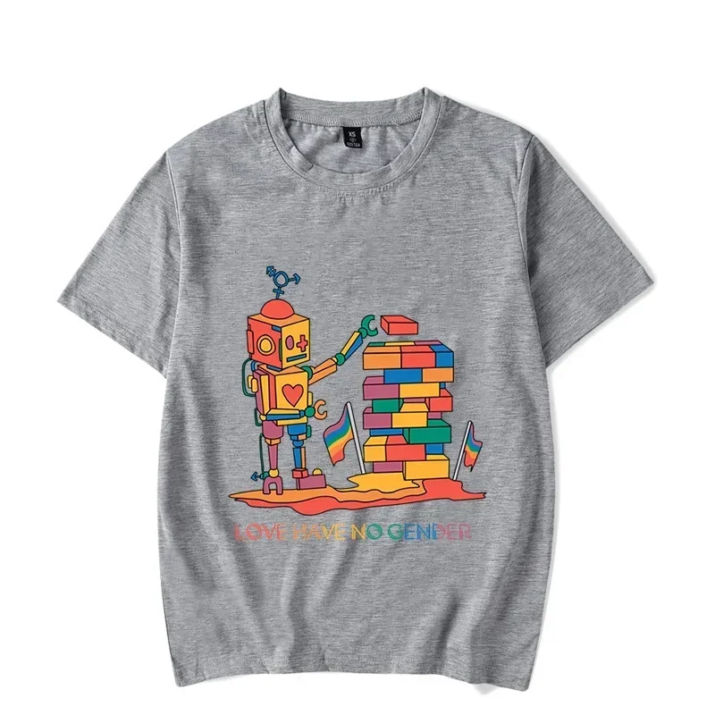 Camisetas con estampado de amor y No Género, camisetas de Robot arcoíris, camiseta de gran tamaño de algodón para el mes del orgullo Y2k, lesbiana, Gay, Queer