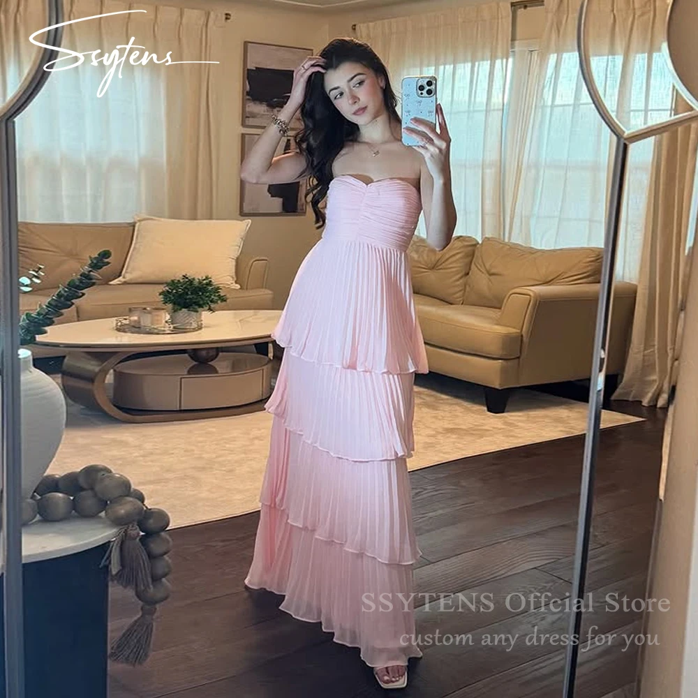 

SSYTENS Elegant Pink Sweetheart Evening Desses Scarf Floor Length Tiered Cocktail Gown Draped Wedding Party Dresses Customized