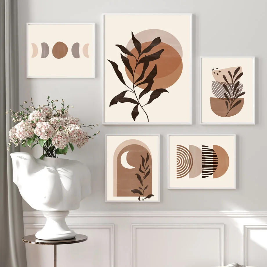 Boho Brown Beige Abstract Posters And Prints Mid Century Modern Wall Art Canvas Painting Art Mural Picture For Living Room Decor