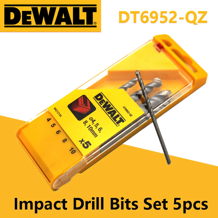 Dewalt DT6952-QZ Schlagbohrer-Set für Fliesen, Ziegel, Zement, Beton, Glas, Kunststoff, Schlagblock, Holz, 4–10 mm, Steinbohrer, 5-teilig